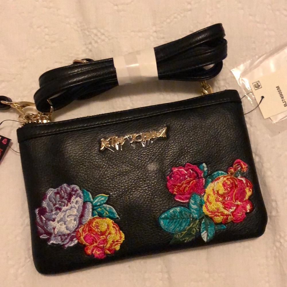 Betsey Johnson Black Floral Purse with Charger